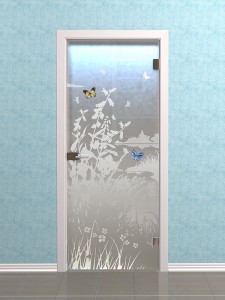 Стеклянная межкомнатная дверь с пескоструйным рисунком «Сказка»