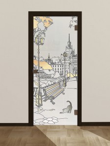 Стеклянная межкомнатная дверь  с лакокрасочным витражом «Вечерняя Москва»