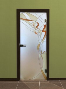 Стеклянная межкомнатная дверь  с лакокрасочным витражом «Олива»