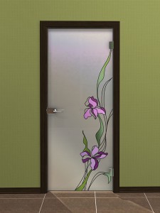 Стеклянная межкомнатная дверь  с лакокрасочным витражом «Ирисы»