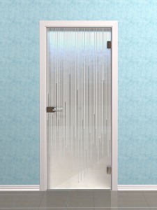 Стеклянная межкомнатная дверь с пескоструйным рисунком «Дождь»