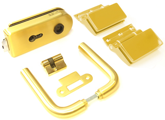 Комплект  для стеклянной двери ключ-ключ, покрытие: под шлифованное золото